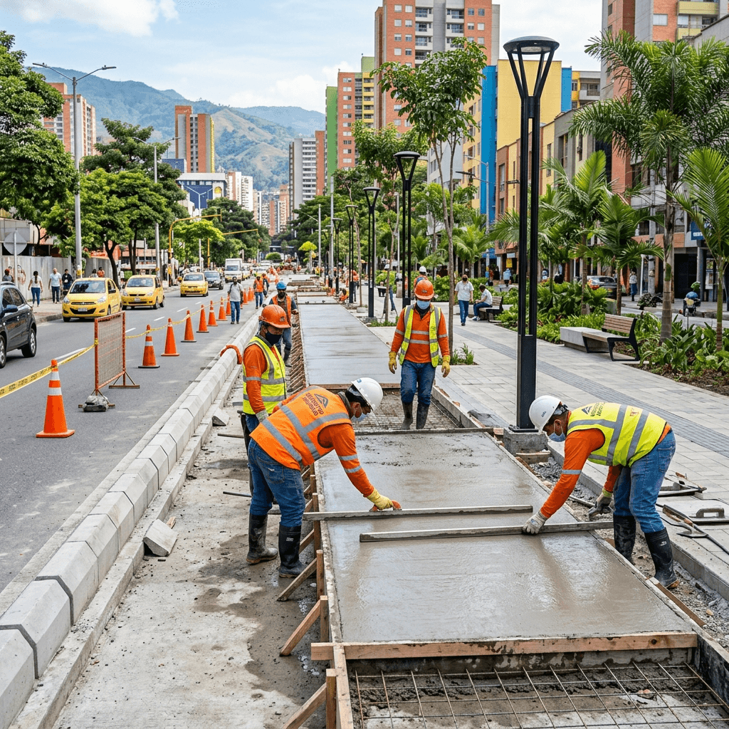 Renovación de espacio público y andenes peatonales en avenida principal de Colombia por Accuretta Ingeniería