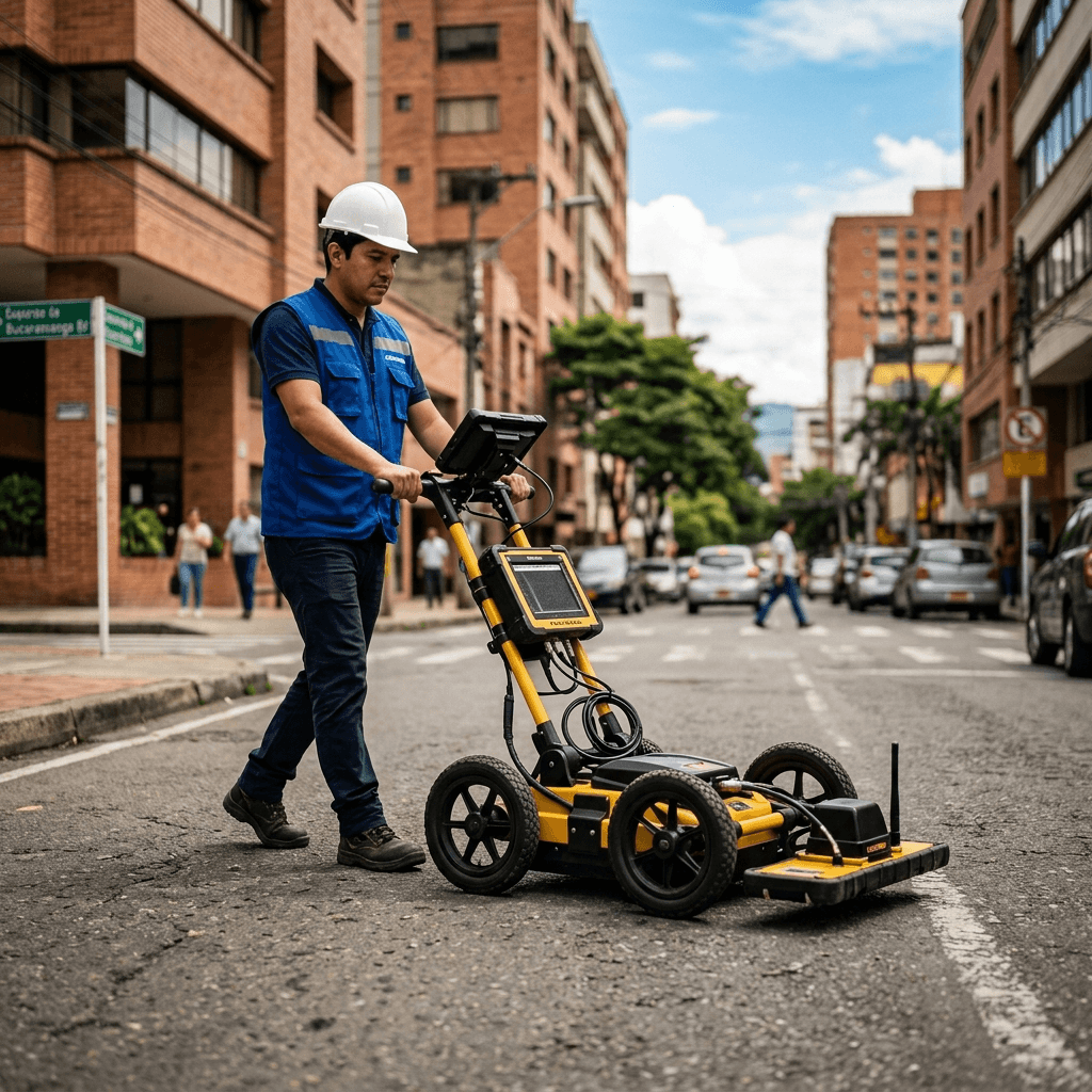 Detección geofísica de tuberías enterradas en Bucaramanga con georradar GPR Ditch Witch 2150GR por Accuretta Ingeniería