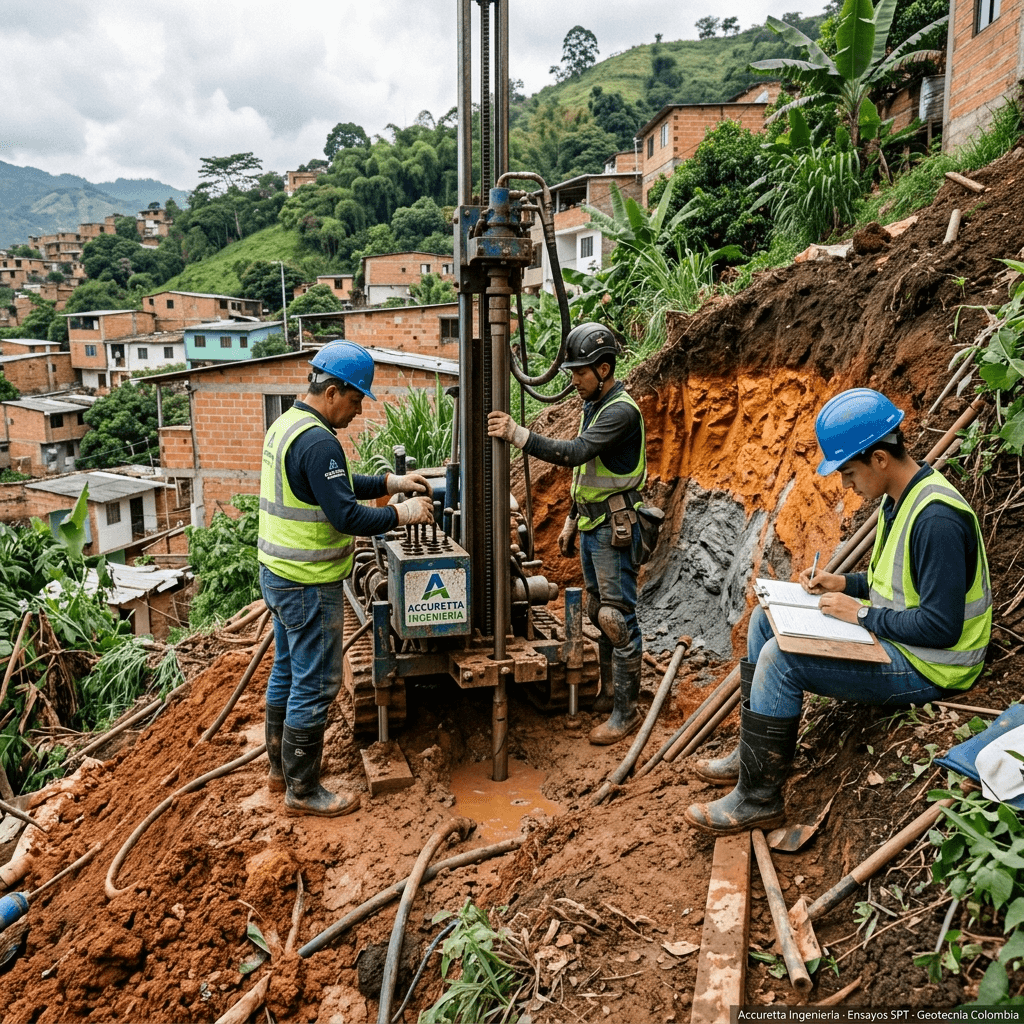 Campaña de perforación SPT y análisis de estabilidad de taludes para Estudios de Amenaza y Riesgo Decreto 1077 en Colombia — Accuretta Ingeniería Bucaramanga CDMB CAS