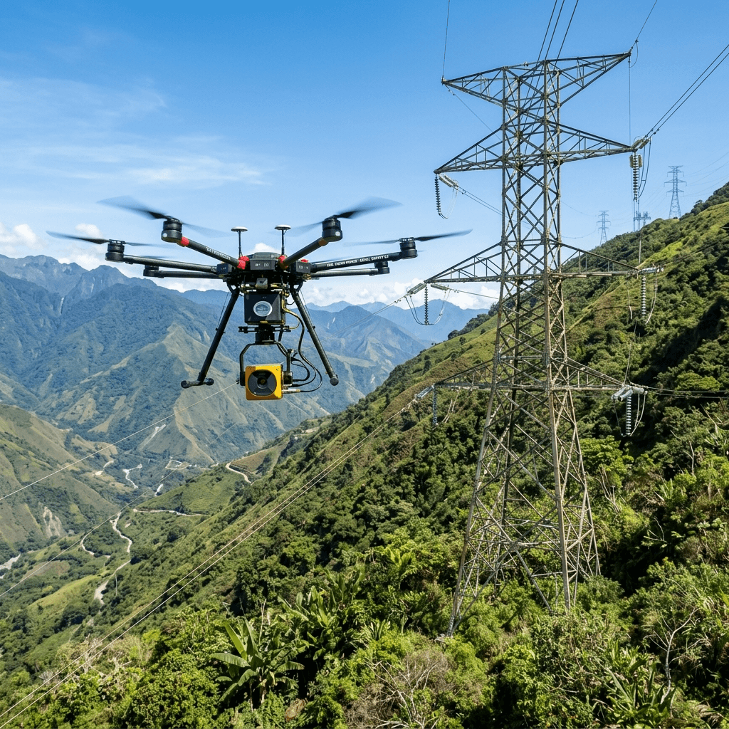 Accuretta LiDAR aerotransportado y drones escaneando corredores eléctricos en el sector energético colombiano